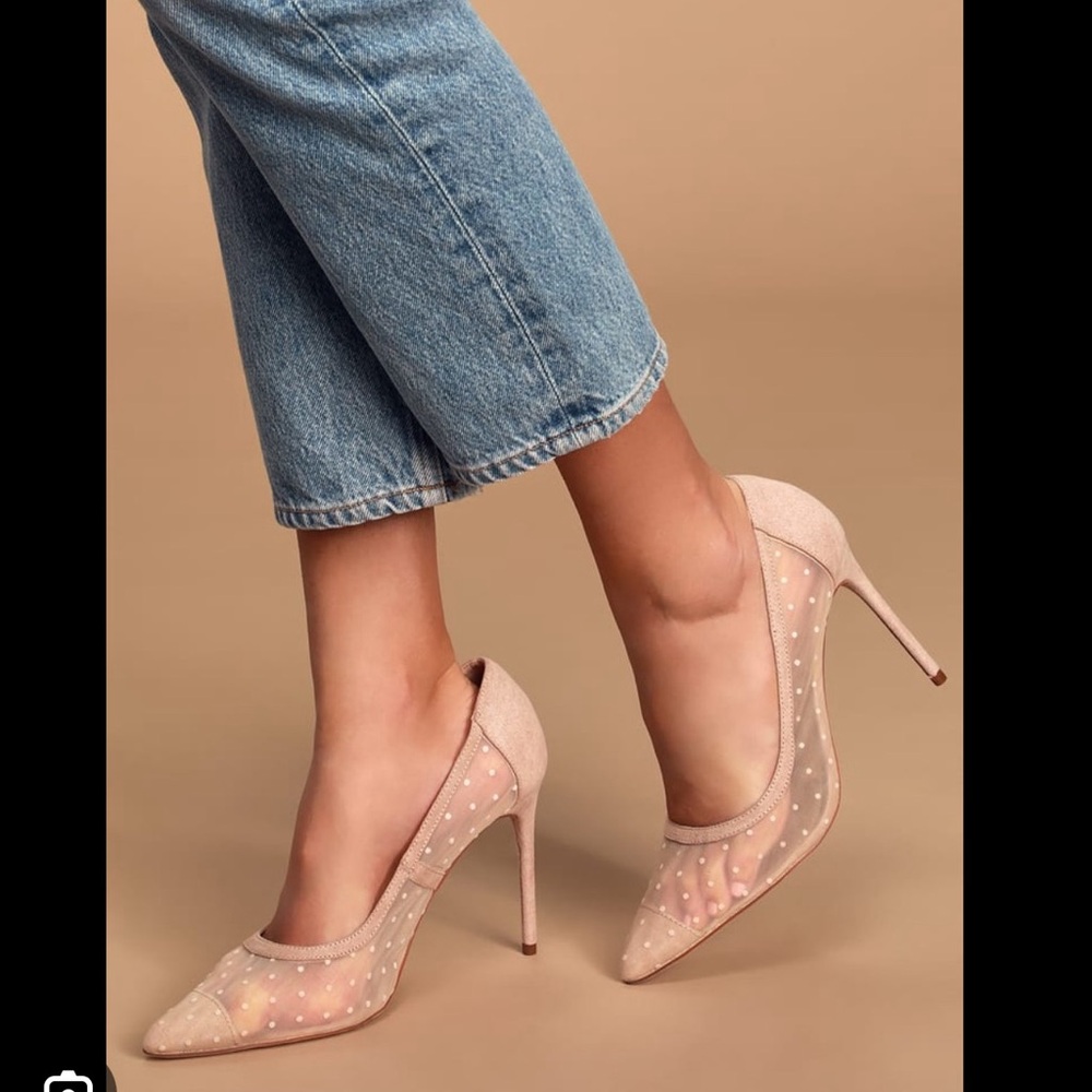 LULUS - BEIGE POLKA DOT HEELS